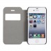 iPhone 4 4s - Genuine Leather Smart Window View Front Flip Stand Protective Phone Cover Case - Black